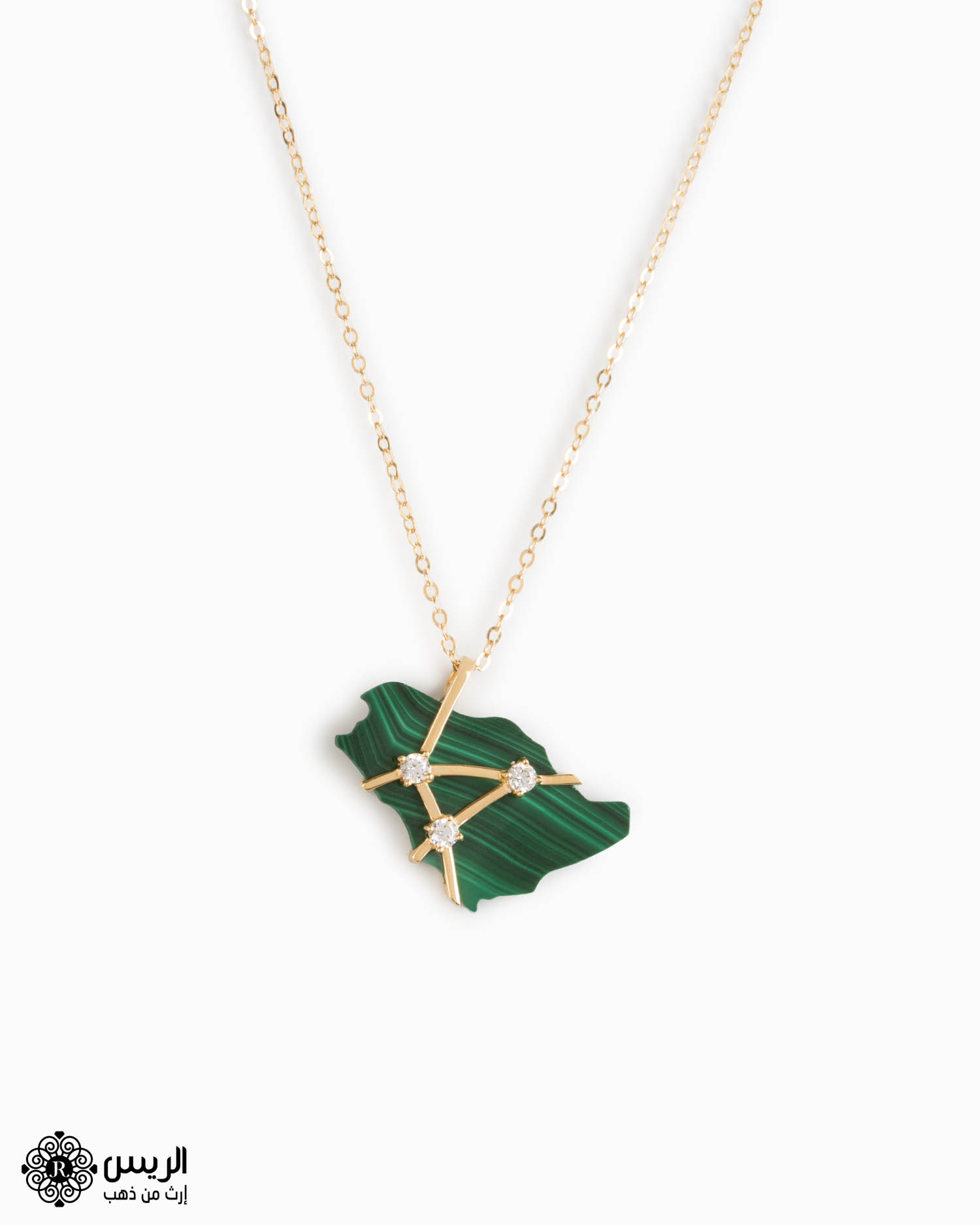 Raies jewelry Necklace With Chain KSA Map Malachite Stone تعليقة مع سلسله خريطة المملكة بحجر ملاكيت الريس للمجوهرات